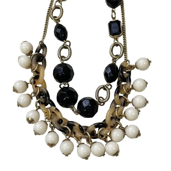 J Crew Beaded Necklaces Tortoiseshell Black Gold Ivory - Picture 1 of 7